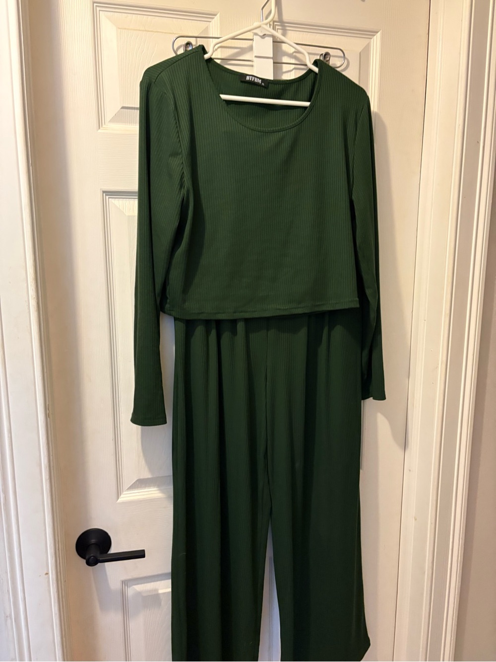 Ribbed Wide-Leg  Set - Forest Green
